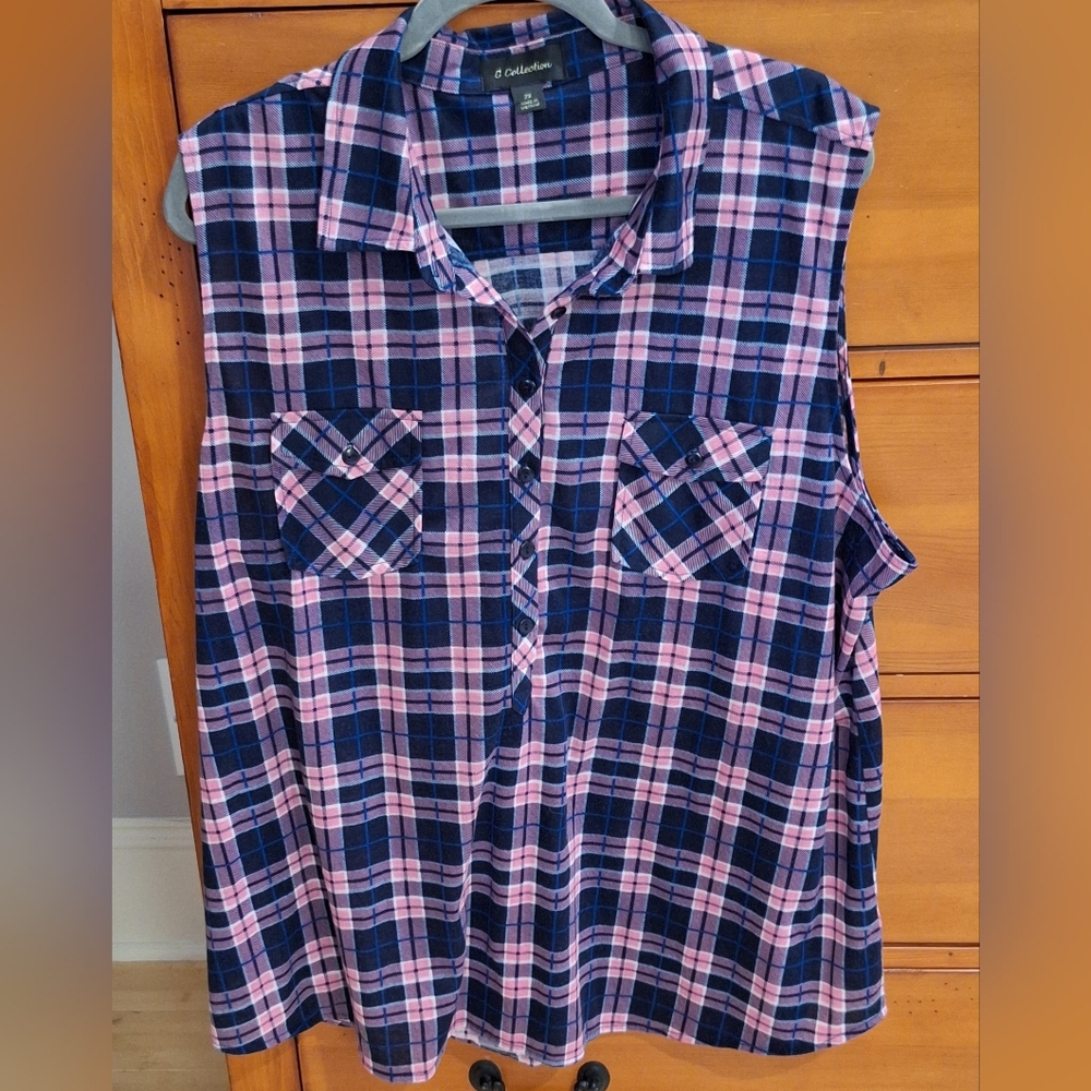 GG Collection Pink and Blue Plaid Shirt